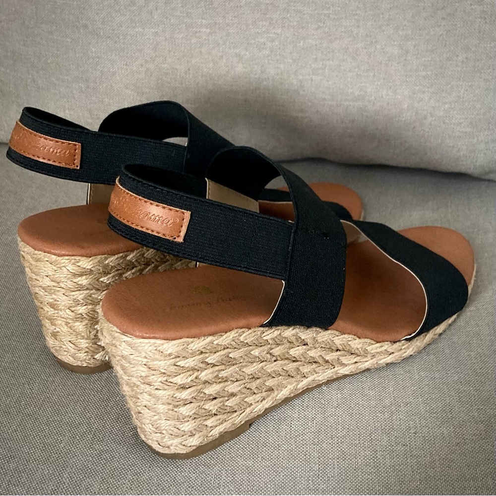 Tommy Bahama Black Espadrille Wedge Sandals | Size 7.5 Resort Chic EUC